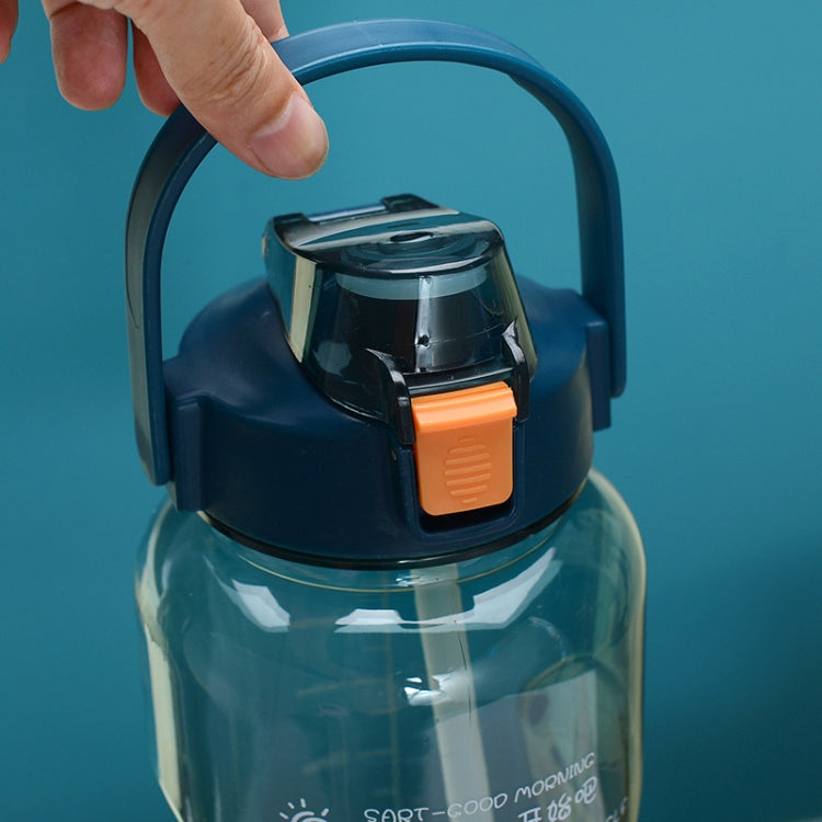 Sports water bottle with open straw lid and orange latch on the top