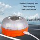 Orange-and-chrome LED emergency warning light with charging cable plugged in