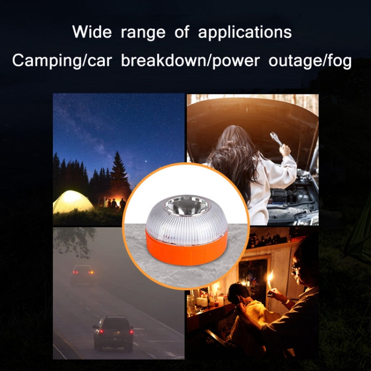 Compact orange LED emergency warning light with clear ribbed dome lens