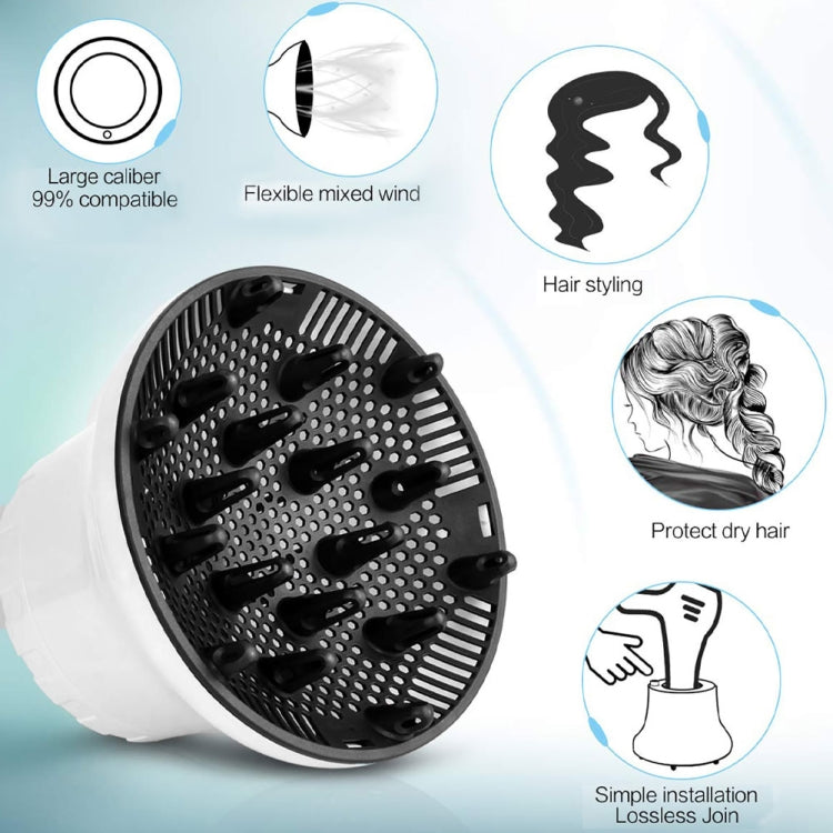 Hair diffuser hood with vented circular airflow face and snap-on mounting tabs