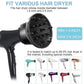 Hair dryer diffuser attachment with vented nozzle hood and fit range sizing indicators