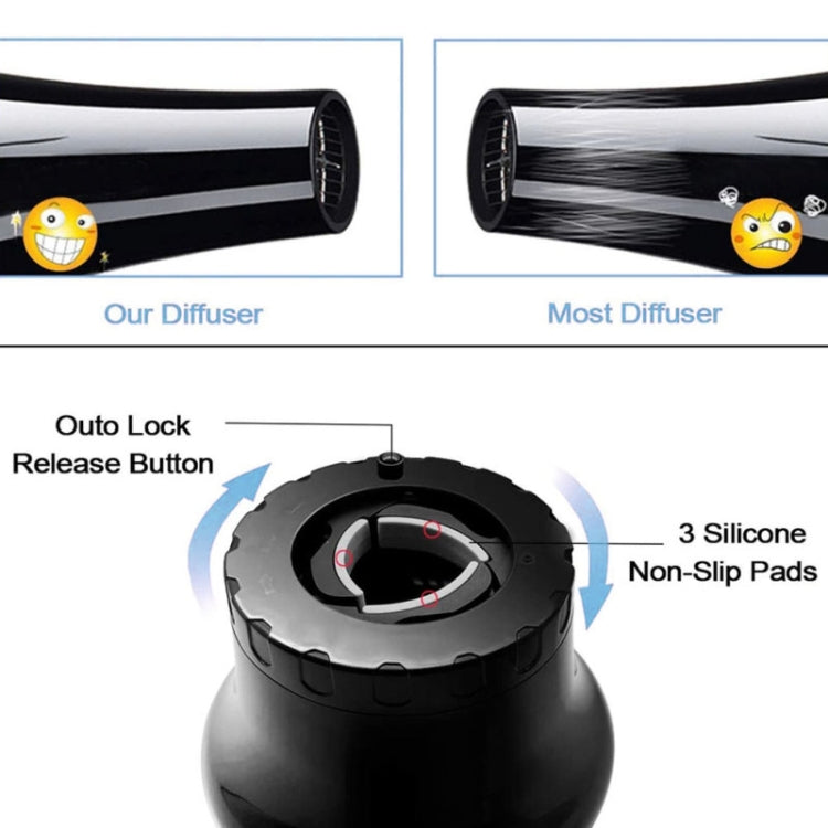 Diffuser hood underside with silicone non-slip pads and outo lock release button