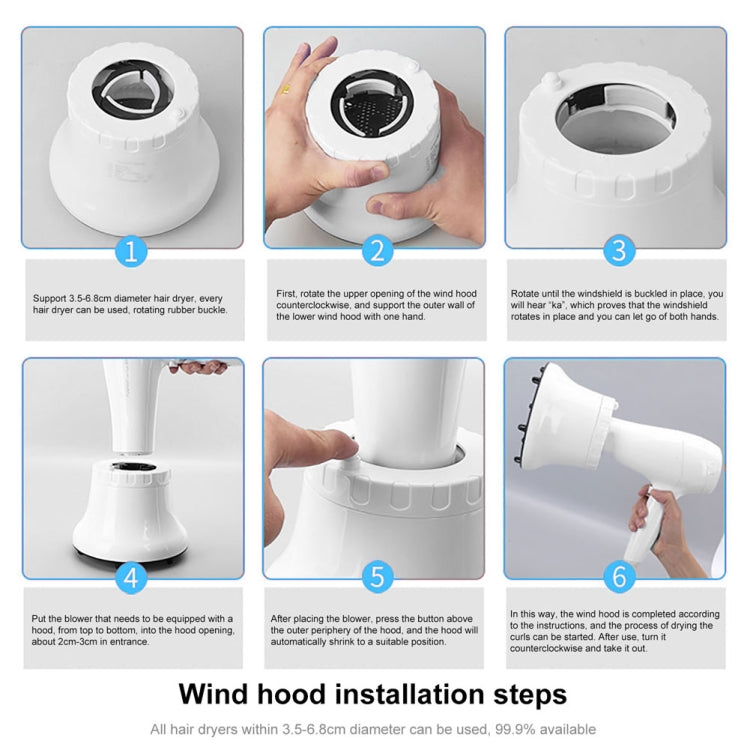 Wind hood diffuser installation steps diagram with vented hood and locking base