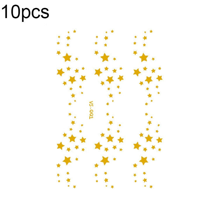 Gold star face tattoo sticker sheet with glittery dots and scattered sparkles