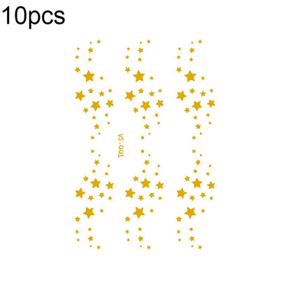 Gold star face tattoo sticker sheet with glittery dots and scattered sparkles