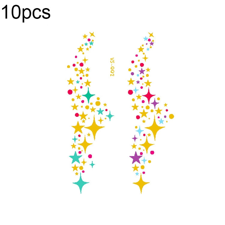 Colorful star and rainbow face tattoo sticker sheet with small sparkles