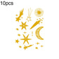 Gold starburst face tattoo sticker sheet with crescent moon and wand sparks