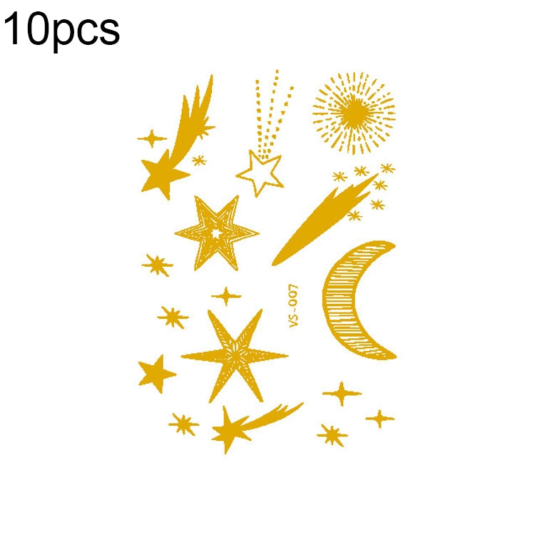 Gold starburst face tattoo sticker sheet with crescent moon and wand sparks
