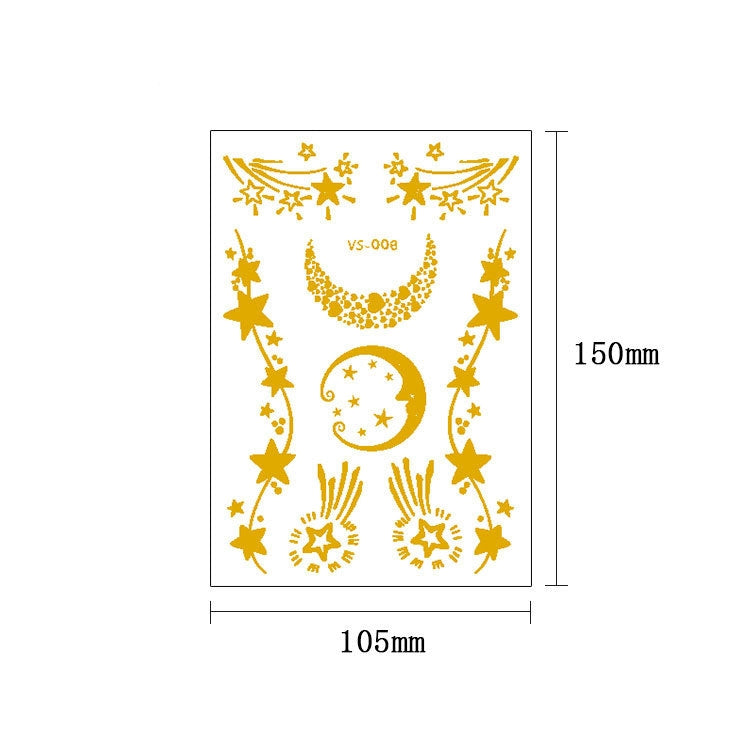 Gold crescent and star face tattoo sticker sheet, hot stamping waterproof