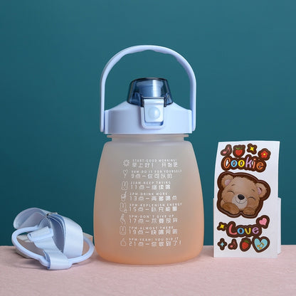 1.1L large belly straw water cup with top handle, white and amber gradient body