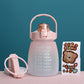 1.1L large belly straw water cup with top handle, pink gradient body and straw