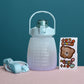1.1L large belly straw water cup with top handle, light blue gradient body and straw