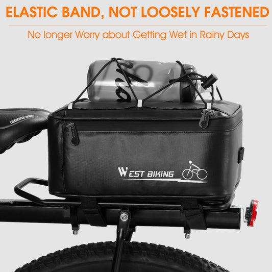 Black rear seat bike storage bag with elastic top and front zipper