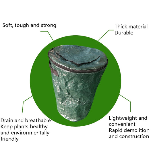 Round-lidded green compost bag with zipper on top, shown front view.