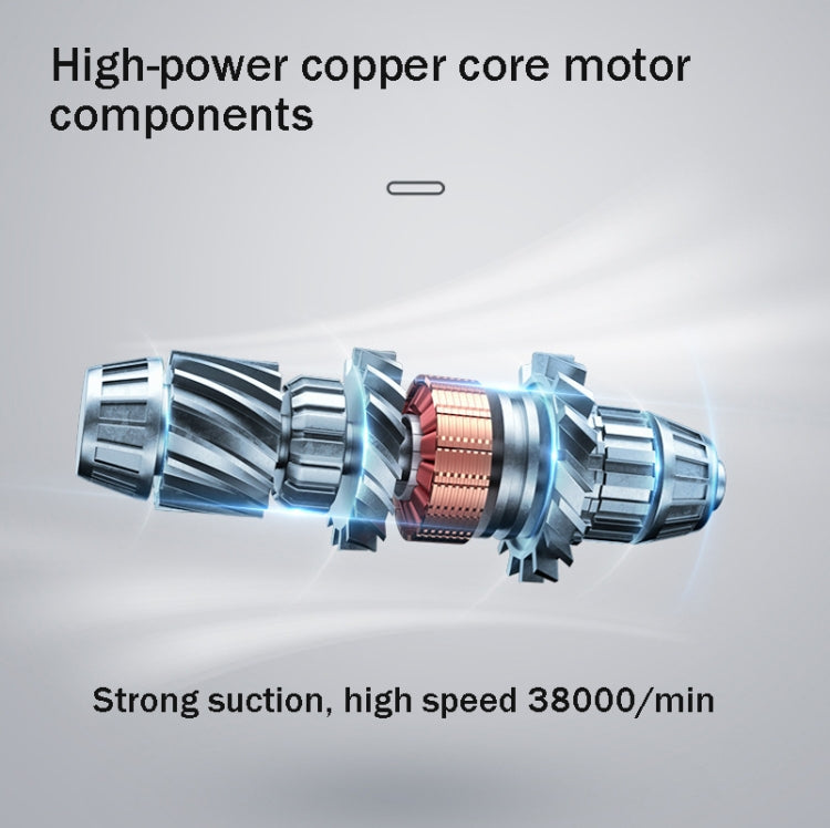 Wireless handheld car vacuum cleaner motor assembly with copper-core components illustration.