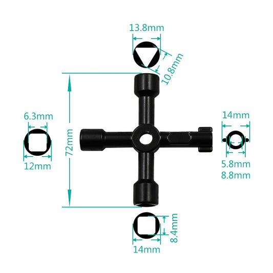 Black cross key wrench size diagram with inner triangle opening