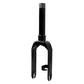 Front suspension fork assembly for scooter, black metal with fork legs and axle mount