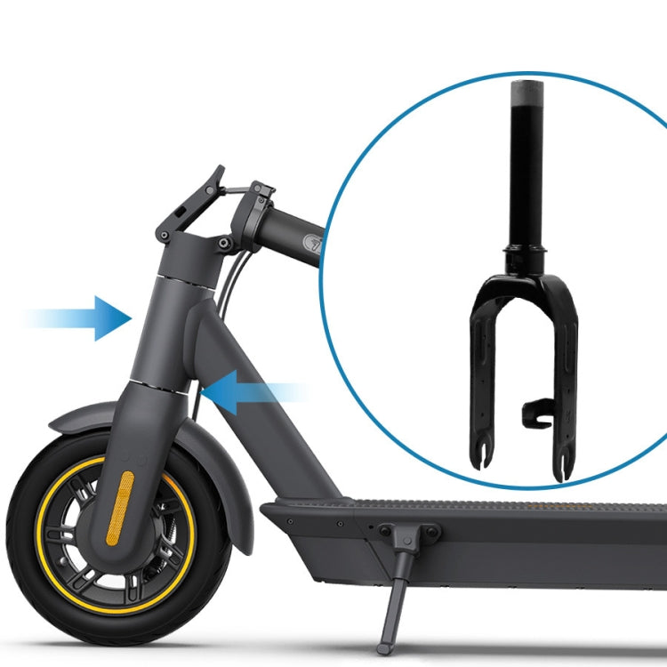 Scooter front fork replacement with installation mount and bracket, black metal