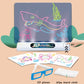 3D luminous drawing set with glowing board, 3D glasses, and wipe cloth