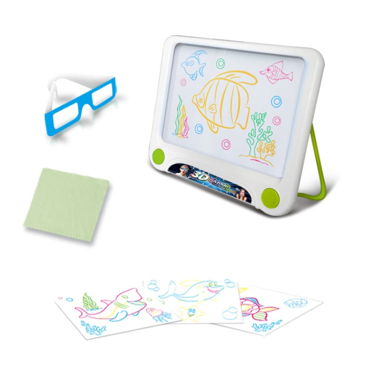 3D luminous drawing board with neon ocean animals outline, green side buttons