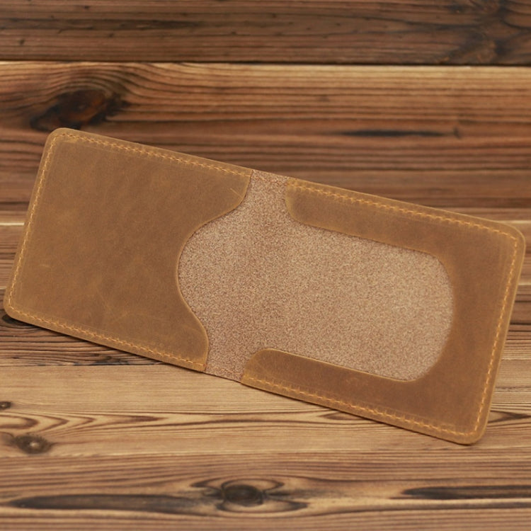 Light tan leather driving license holder wallet with stitched edges and front ID window