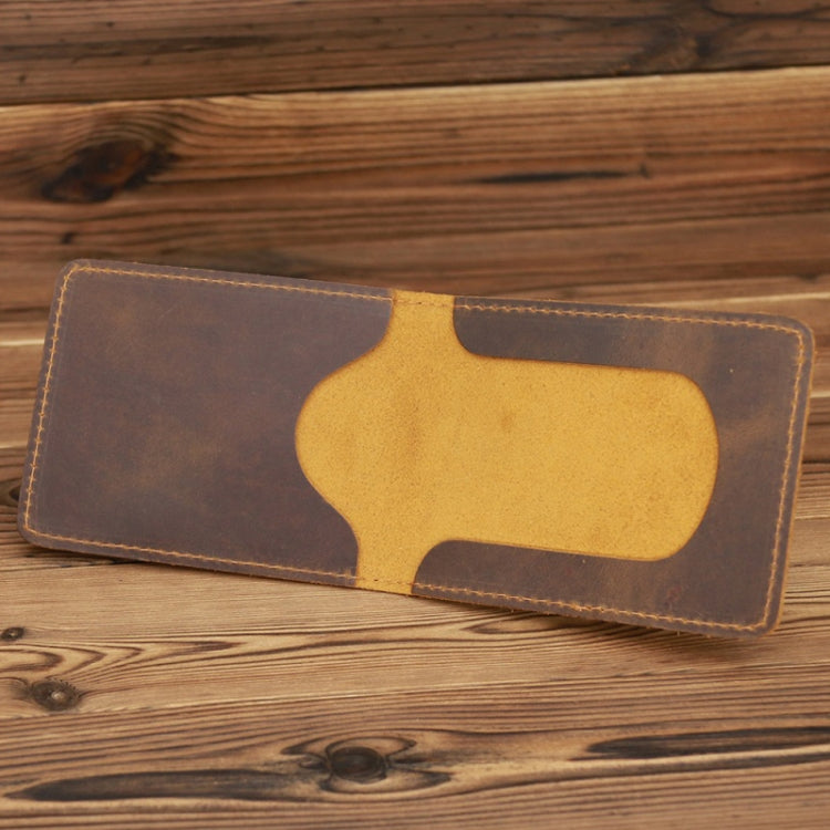Two-tone leather driving license holder with yellow ID window and stitched borders