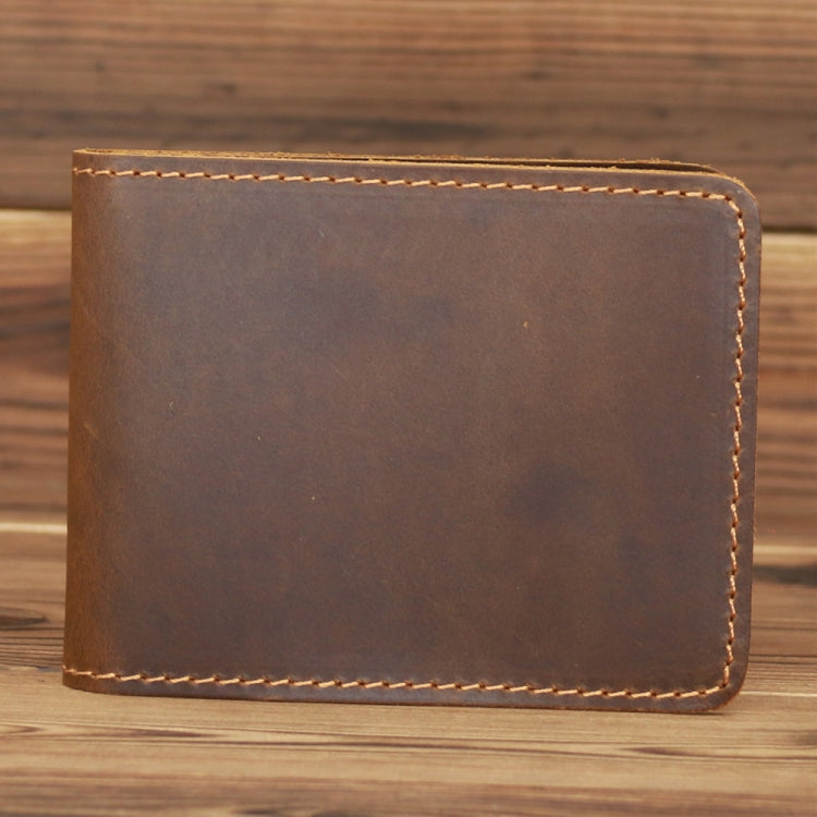 Dark brown leather wallet back panel with contrast yellow stitching around edges