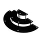 3-tier black acrylic display stand with curved shelves and silver metal posts