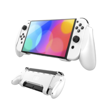 White protective grip case with stand holding a handheld game console