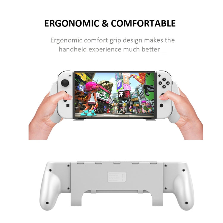 White protective grip case with ergonomic handles and built-in stand