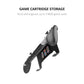Black grip case with cartridge storage area and kickstand base
