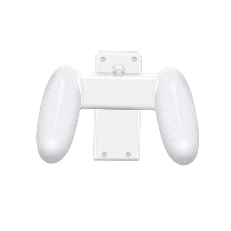 White ABS gaming grip accessory for Nintendo Switch OLED, side view with textured grips