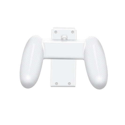 White ABS gaming grip accessory for Nintendo Switch OLED, side view with textured grips