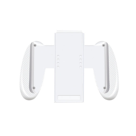 White ABS gaming grip accessory for Nintendo Switch OLED, with textured side handles