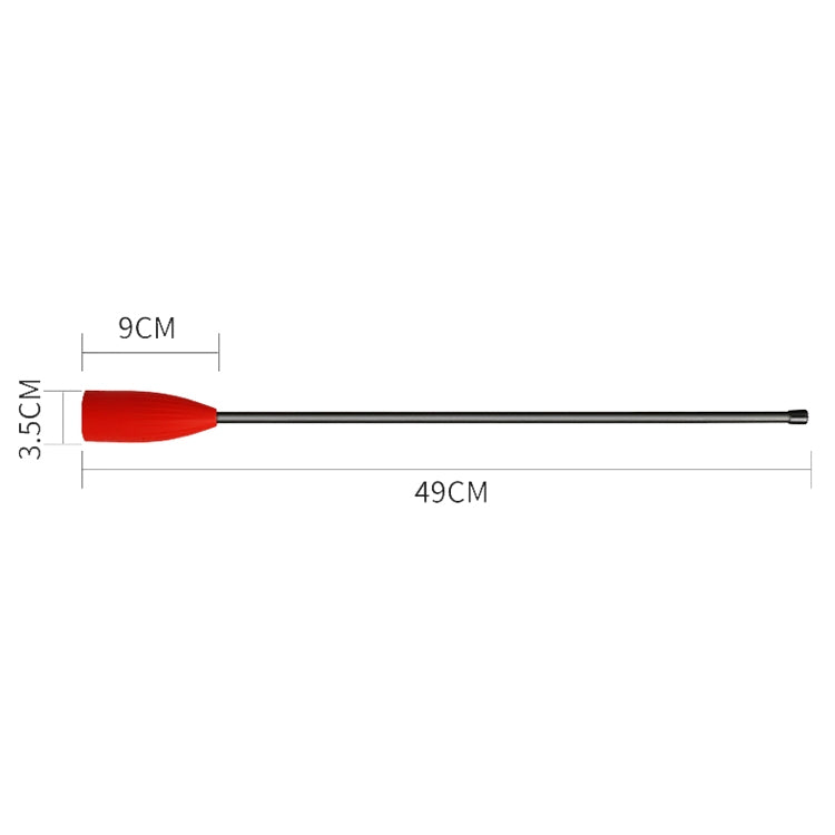 Golf training stick showing 49 cm length and red 9 cm head