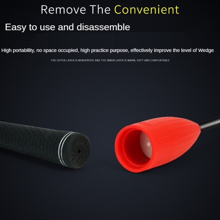Golf training stick with red silicone head and black foam handle