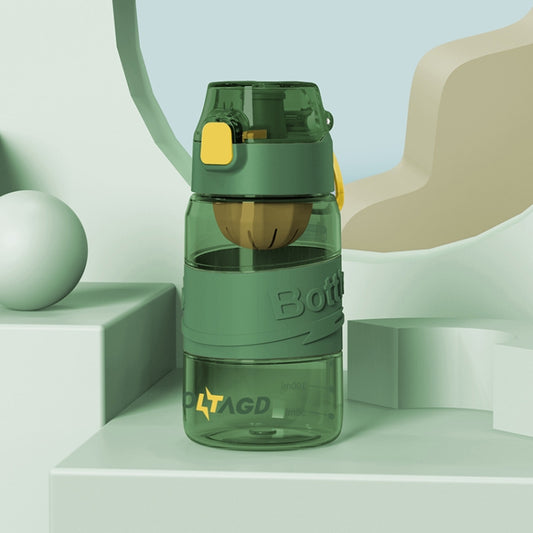 Storm green sports water bottle with flip-top lid and protective cup ring