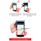 RFID wallet card-swipe safety illustration with phone screens and warning icons