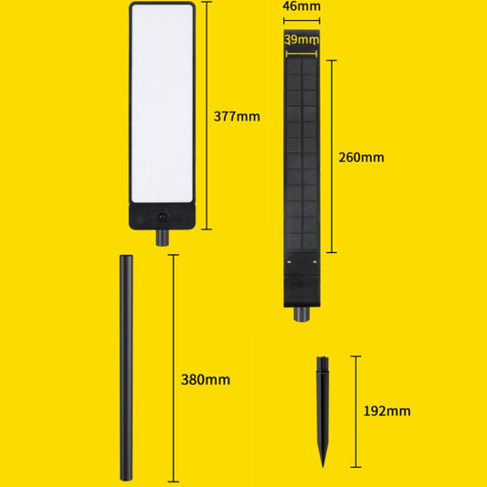 Solar house number ground light size diagram with rectangular LED panel and spike