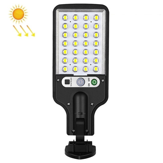 Solar street light with rectangular LED panel, black housing and control switches