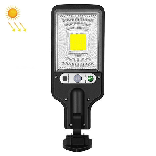 Solar LED street light with textured reflector and single centered yellow LED, mount base