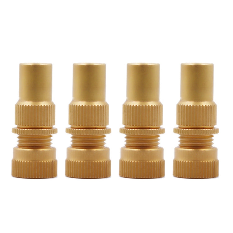4-pack automatic tire bleed valve fittings, brass tone with knurled grip