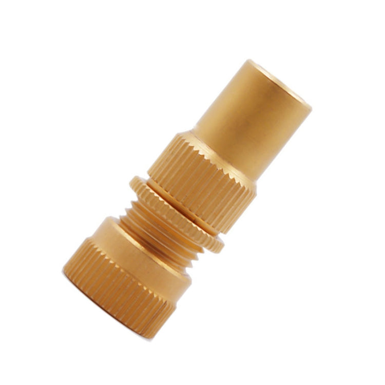 Automatic tire bleed valve fitting, brass tone with threaded ends and knurled bands