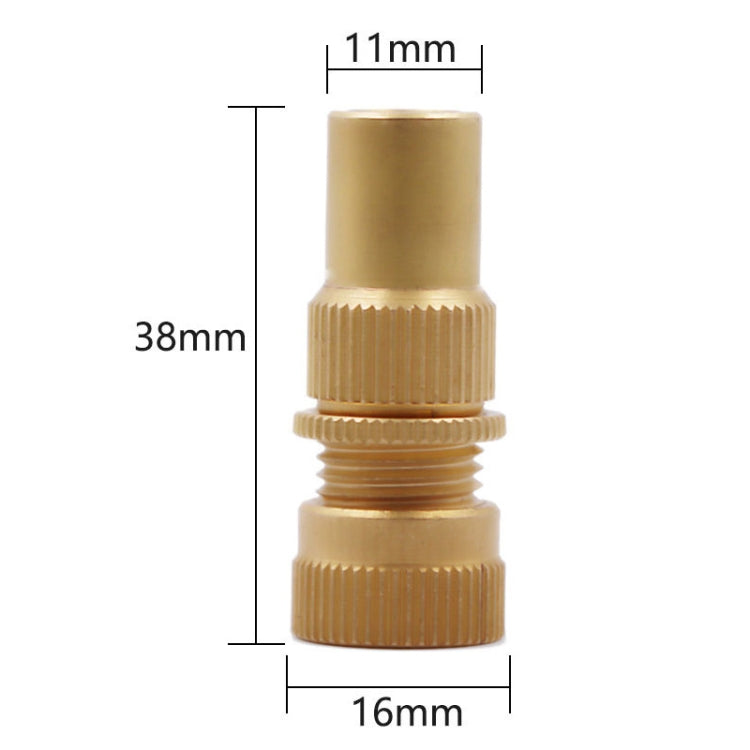 Automatic tire bleed valve fitting, brass tone, 38mm height, 16mm base, 11mm top