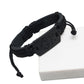 Black woven leather bracelet with rectangular wolf-head metal plate and cords