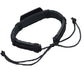 Black woven leather wrap bracelet with adjustable cord ties and metal plate
