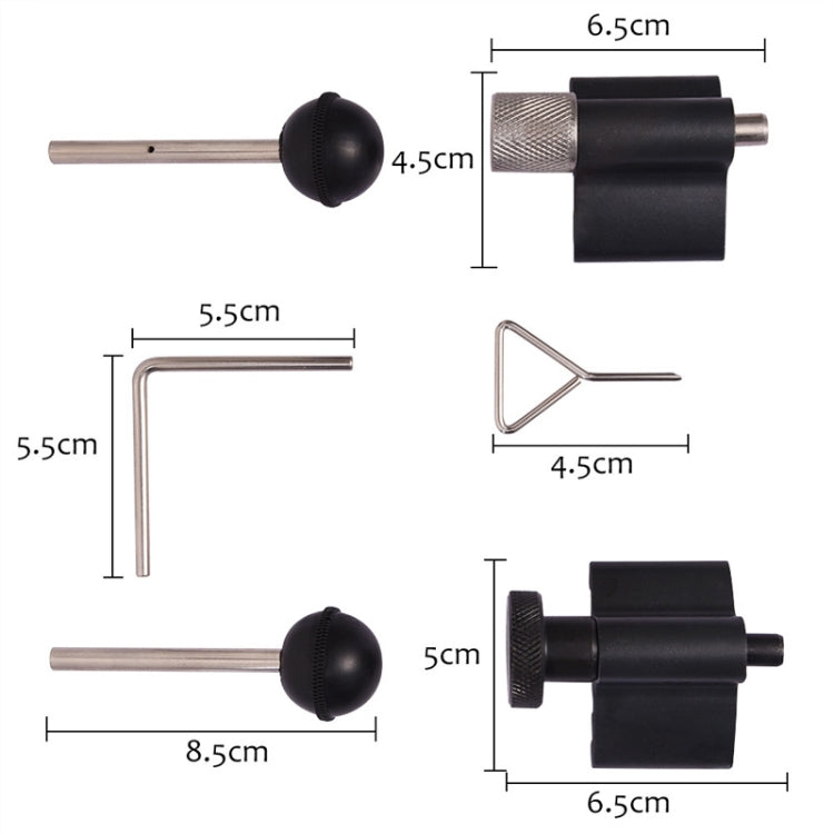 Camshaft timing tool set, black holders with silver rods and U/triangle alignment bars