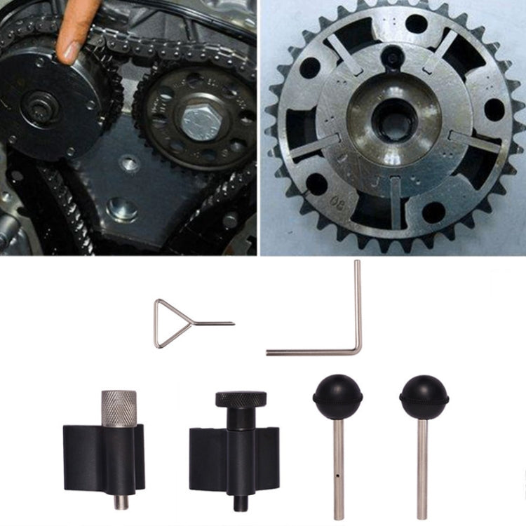 Camshaft timing tool set with assorted metal rods and black alignment pieces