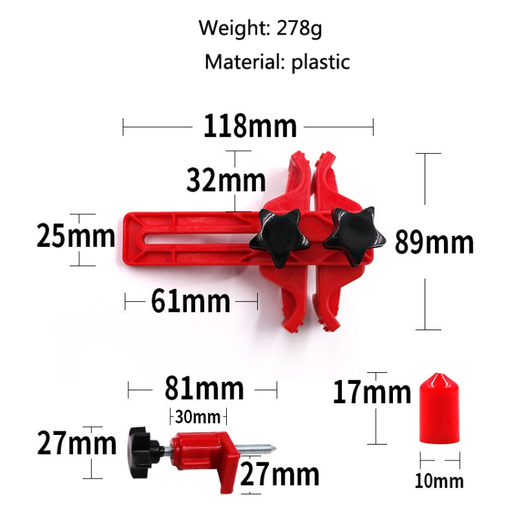 Red plastic cam locking tool with two black star contact bumps