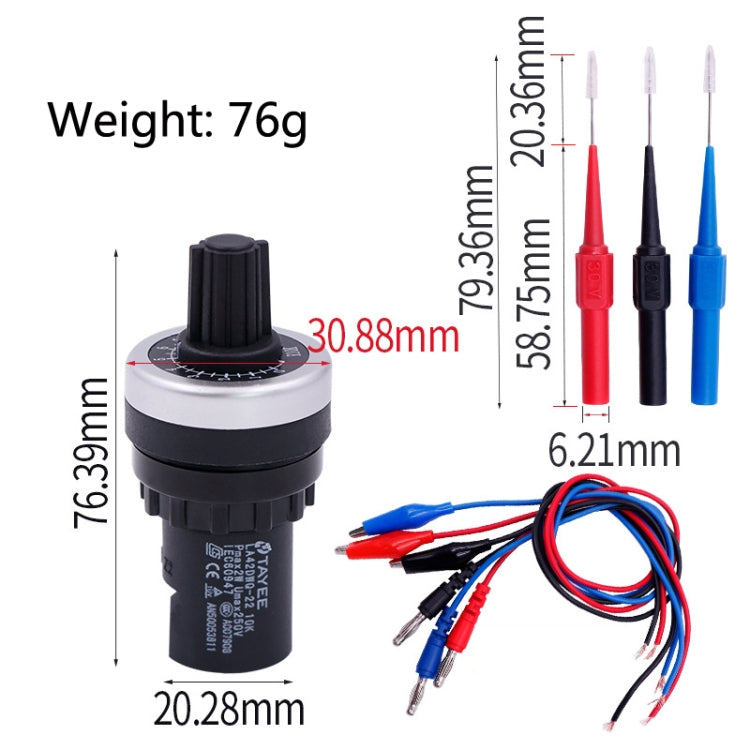 Analog signal generator with adjustable knob, measurement wires and three clip test probes